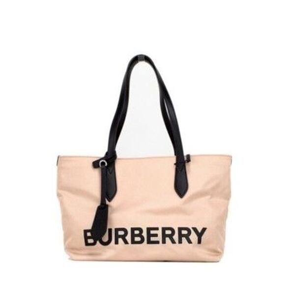 Burberry Small Rose Beige Logo Branded Econyl Nylon Tote Shoulder Handbag Purse - Picture 1 of 4
